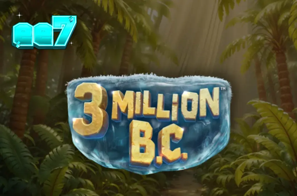 Cena cinematográfica do slot 3 Million B.C. com elementos pré-históricos e a roda de jackpot.